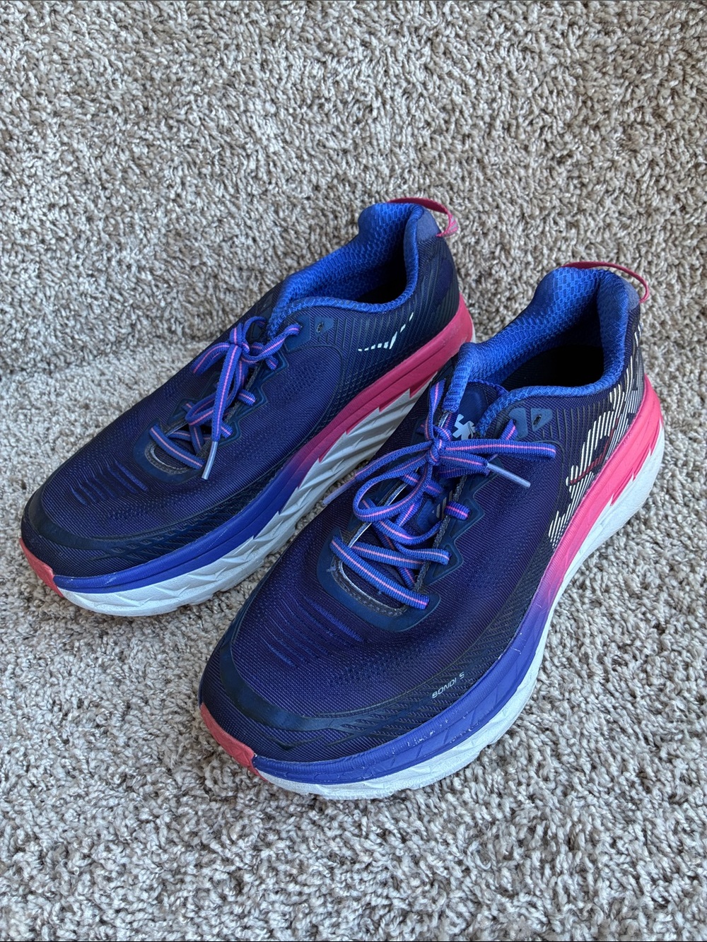 Hoka One One Women's Bondi 5 Blue Print/Surf the Web Running Shoes size 10.5 Wid